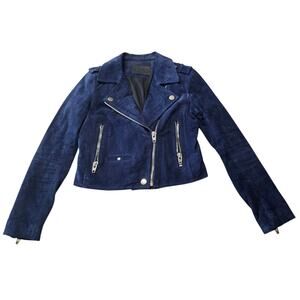 SL8 Women's Blue Suede Leather Moto Biker Jacket Size XS